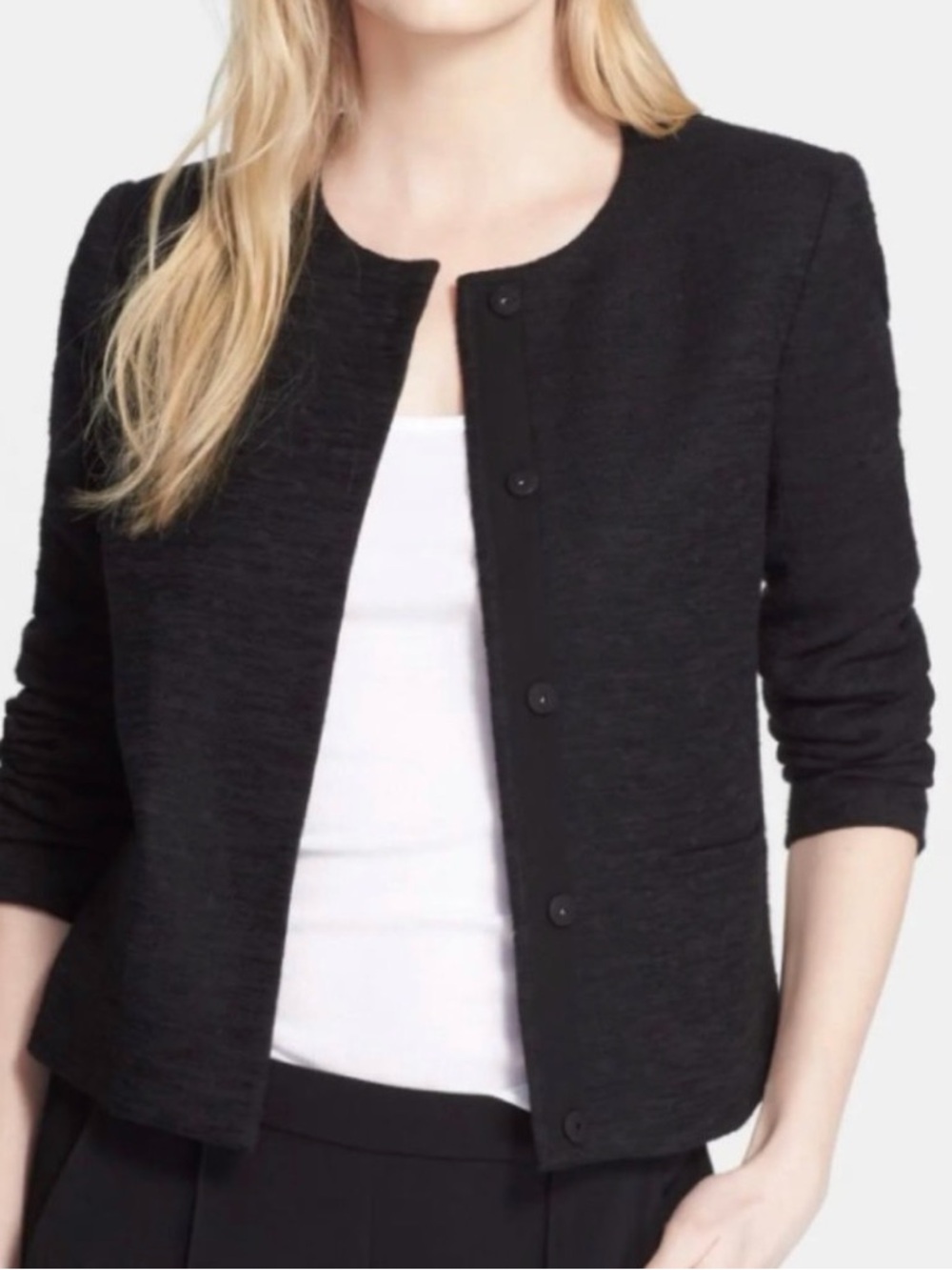Vince Textured black Collarless Button Jacket - Vince